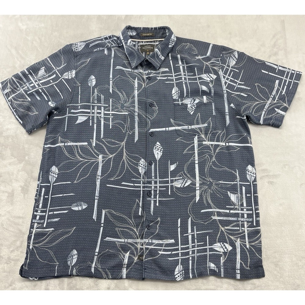 Quiksilver Waterman Shirt Men 2XL Navy Geometric Comfort Fit Short Sleeve Casual